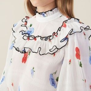 Ganni White Blouse with Floral Print